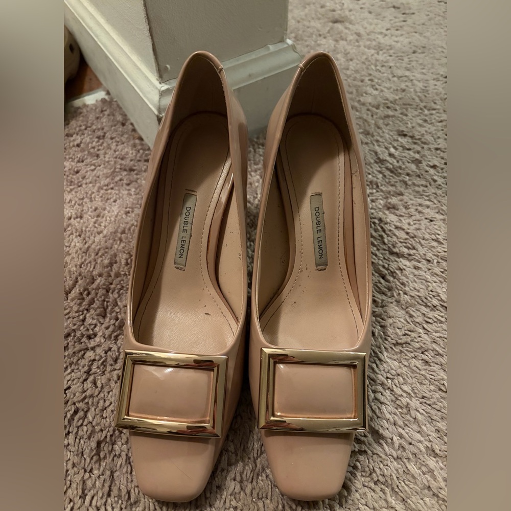 Elegant Nude Heels with Gold Accents